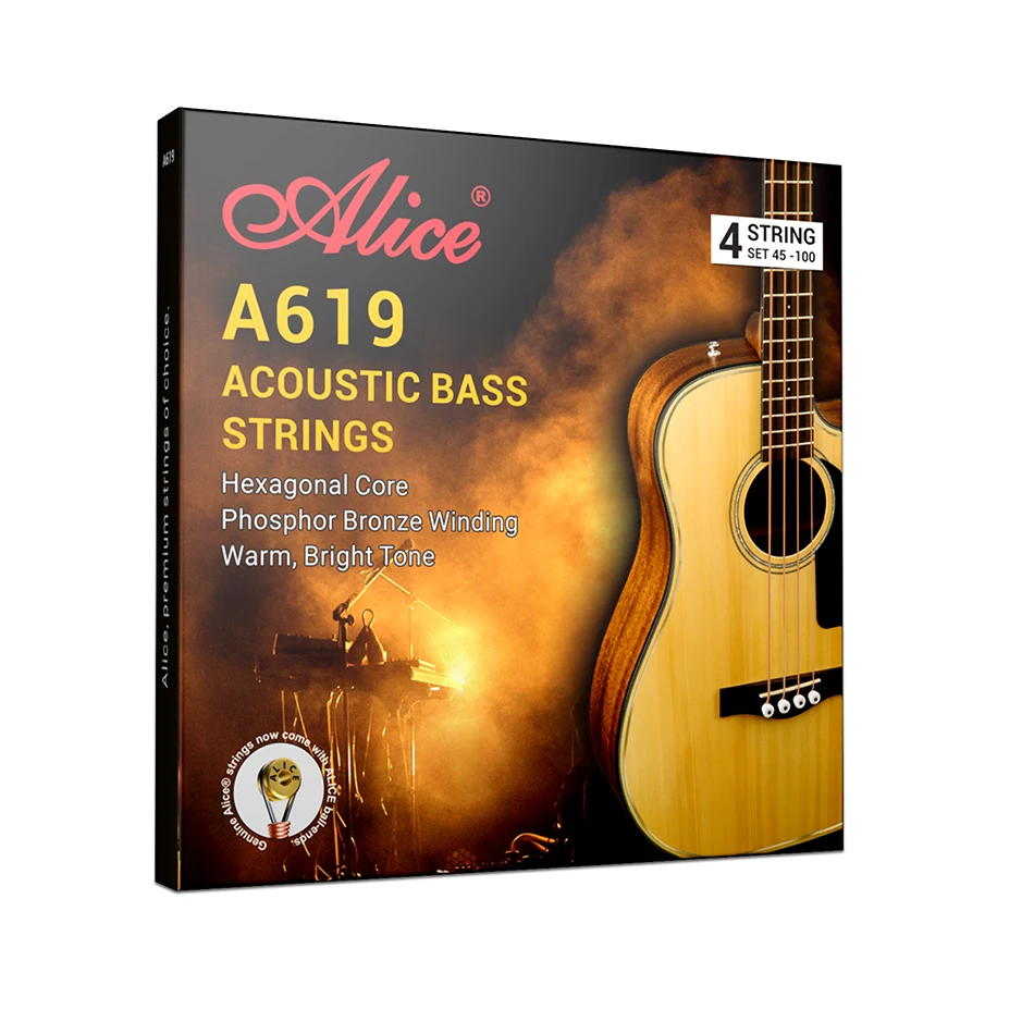 Alice A619 Acoustic Bass Strings Hexagonal Core Phosphor Bronze Nano-polished Coating 45-100 Professional Bass Strings