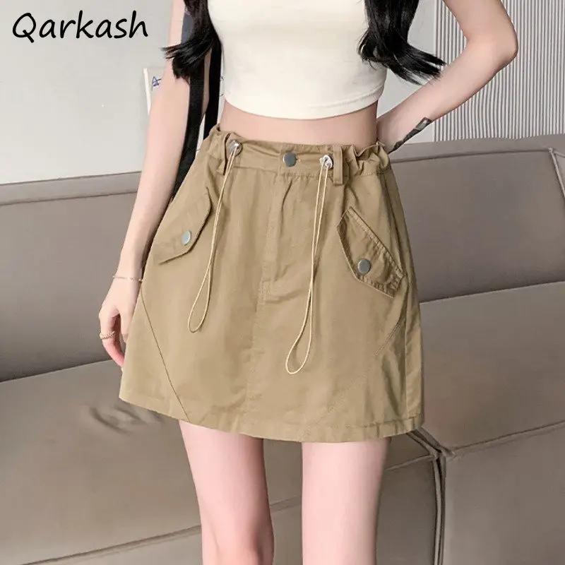 

Mini Skirts Women Summer Chic Sporty Fashion Safari Style All-match Tender Streetwear Pockets Teens Casual A-line Simple Ulzzang