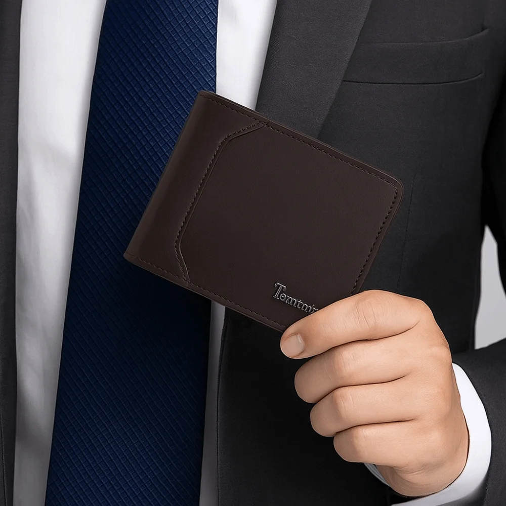 Fashion Business Men's Short Wallet Cash Bag Pu Leather Credit Card Holder Solid Color Casual Male Bifold Wallet Male