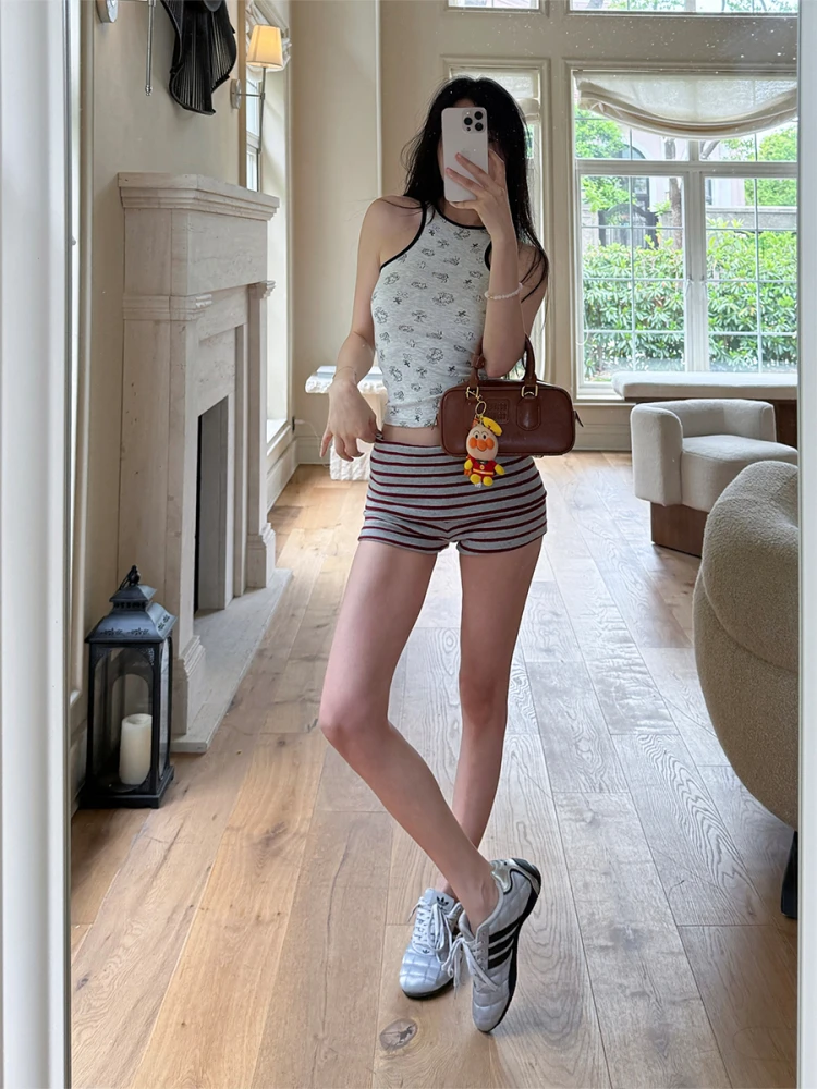 

Женские летние шорты с эффектом похудения, красные в полоску, новые, в стиле ретро, облегающие, корейские, с эластичной талией