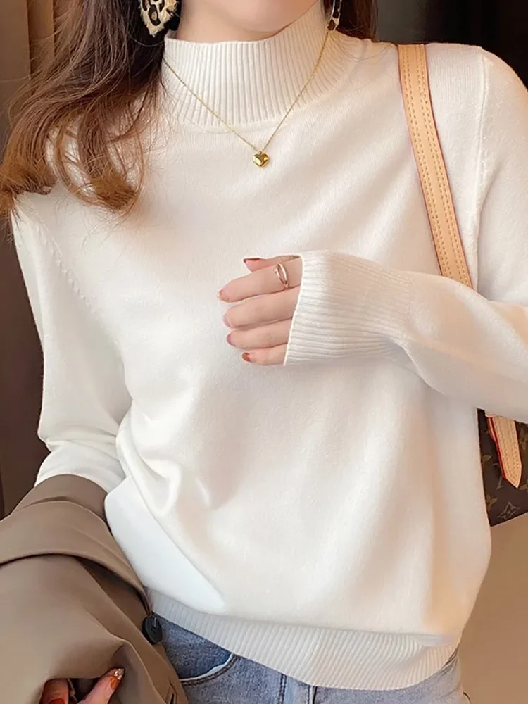 2026 Autumn Winter Chic Bottom Sweaters Women Fashion Turtleneck Pullover Long Sleeve Knitted Jumpers Soft Warm Pull Femme Top
