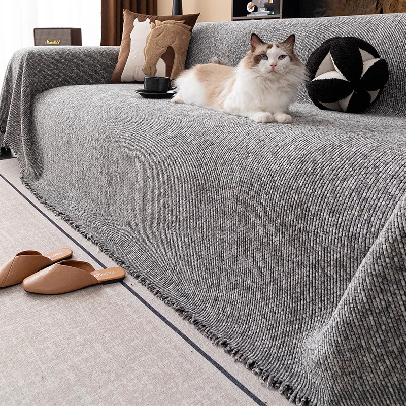 

Chenille Sofa Blanket with Tassel Full Coverage Backrest Armrest Seat Cushion Cover Cloth Kids Pets Anti-scratched Slipcover