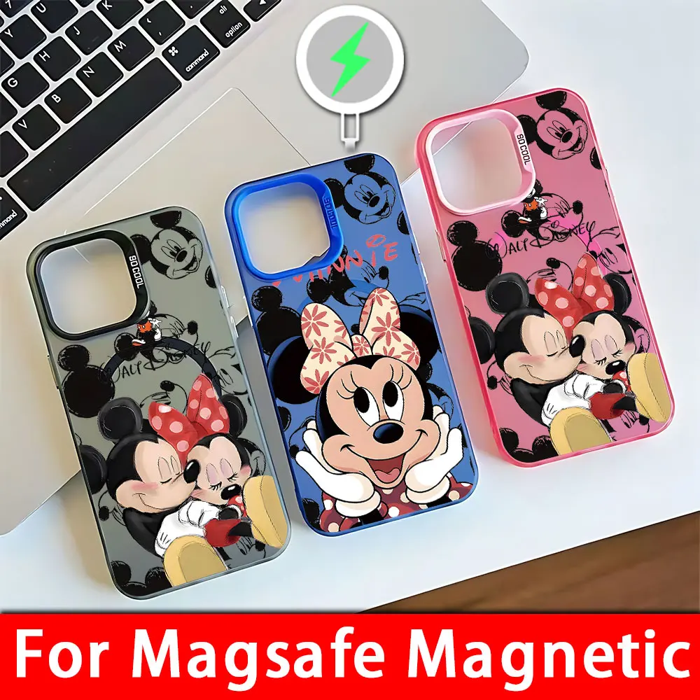 Original Couple Mickey Minnie Magsafe Magnetic Case for Samsung S25 S24 S23 S22 S21 S20 FE Plus Ultra 5G Silver Plated Cover