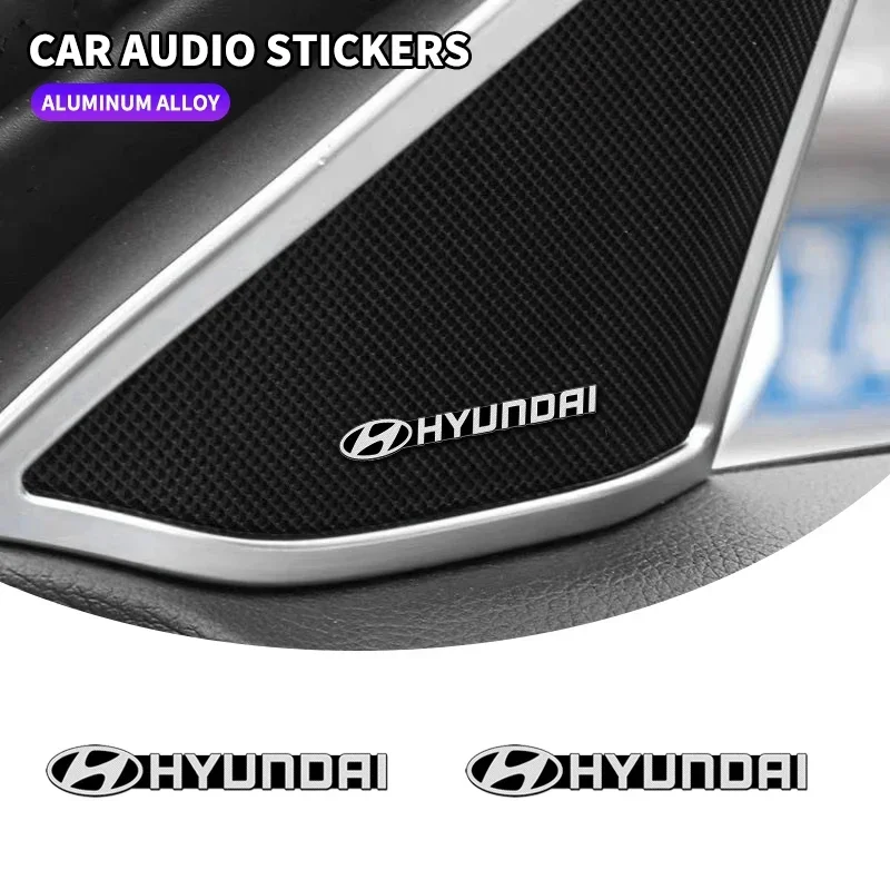 2/4Pcs 3D Aluminum Car Audio Stereo Speaker Badge Emblem Sticker For Hyundai i20 i30 Sonata Kona Elantra Tuson Accessories
