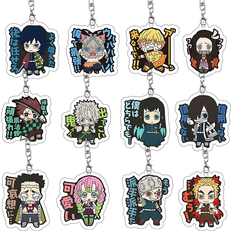 Set de Llaveros Acrílicos de Personajes de Demon Slayer: Muzan, Rui, Akaza, Daki, Gyutaro, Chibi Charm, Colgante de Villano de Kimetsu No Yaiba para Bolsa, Regalo