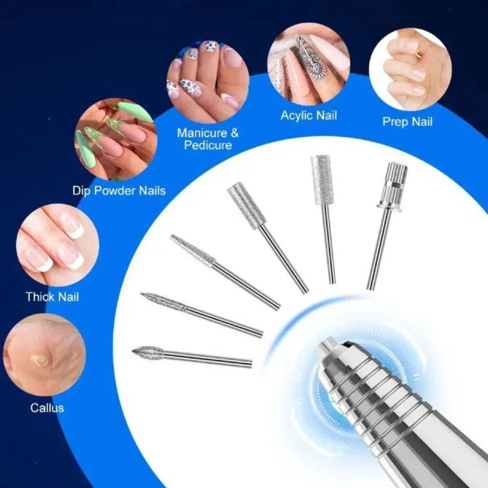 35000rpm máquina de broca do prego recarregável broca fresadora portátil sem fio manicure moedor polidor cortador kit