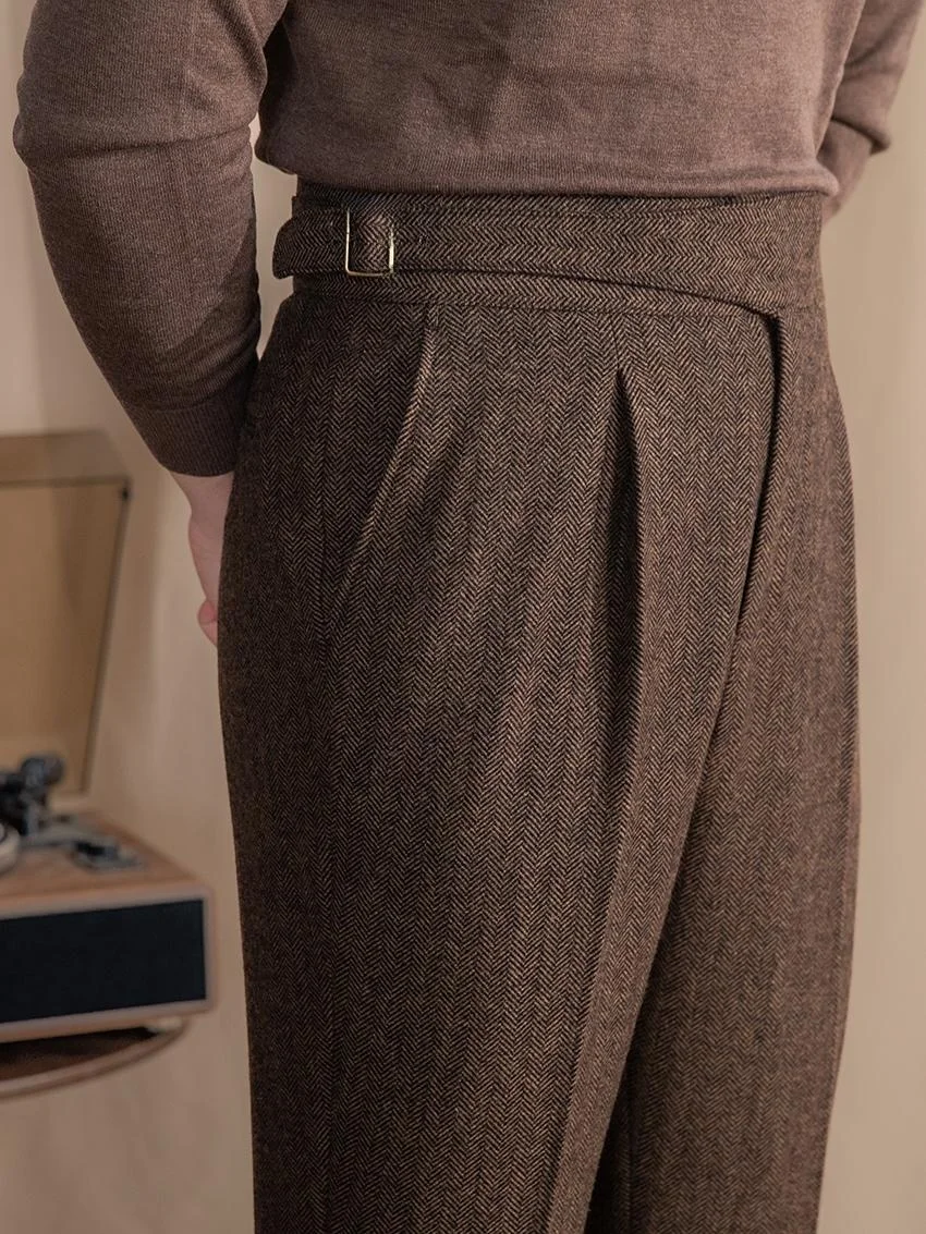 

Mr. Deer Three Retro Woolen Tweed Casual Pants High Waist Warm Straight Leg British Style Gangster Fashion Urban Fashion