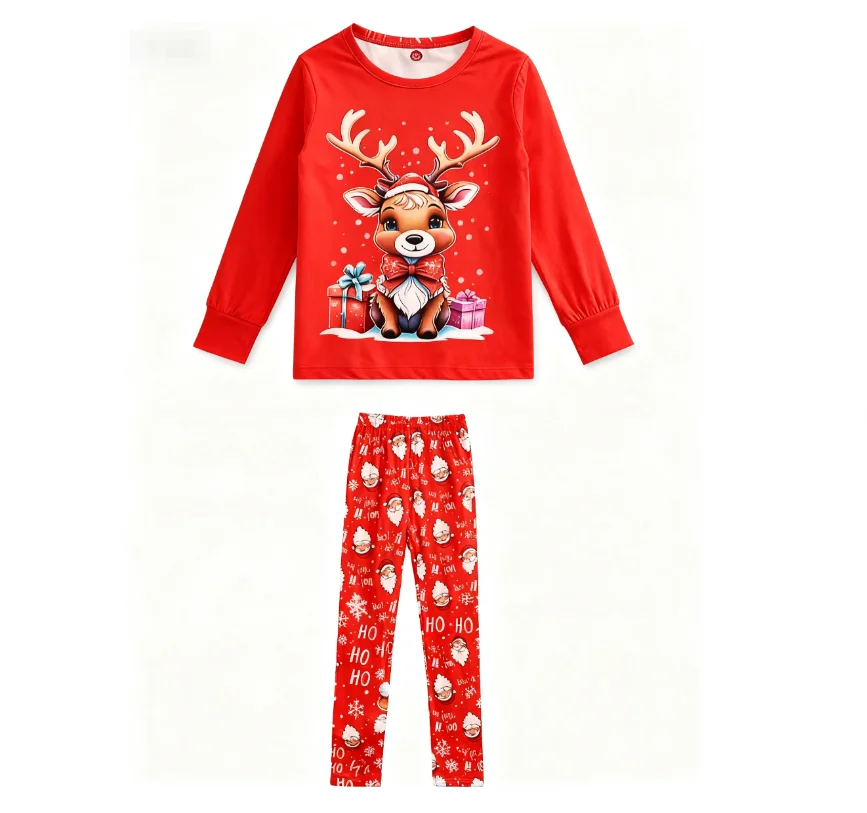 ملابس أطفال مريحة برقبة دائرية وأكمام طويلة مثالية لملابس عيد الميلاد والشتاء وطباعة الرنة وطباعة سانتا كلوز