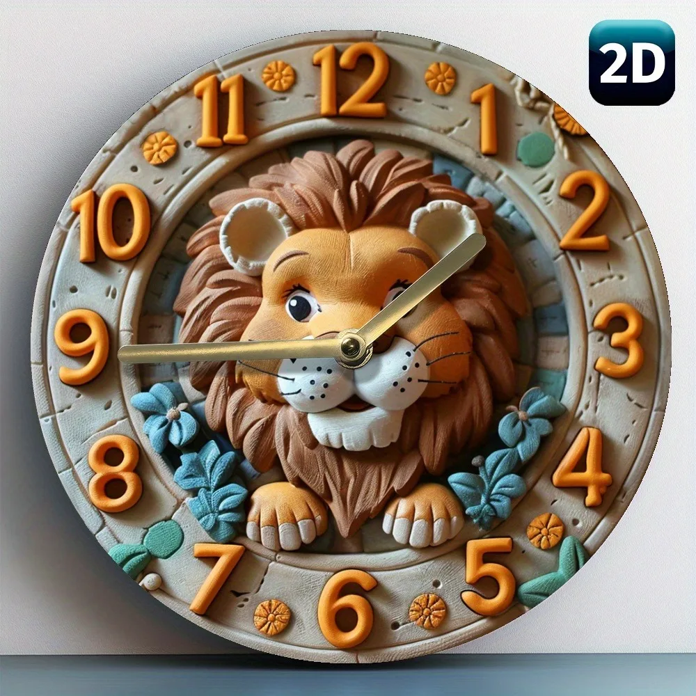 Wooden wall clock with a cute lion pattern. Ideal for home or office decor. Requires AA batteries