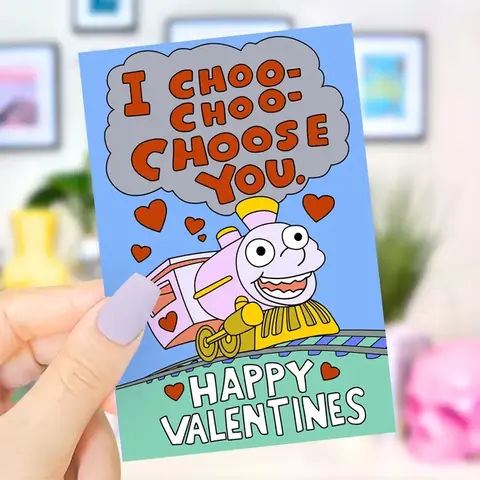 Bilashmart 1PC Cute Valentine Day Card For Him Her Funny Anniversary Card For Boyfriend Girlfriend "I Choo Choo Choose You" Greeting Card