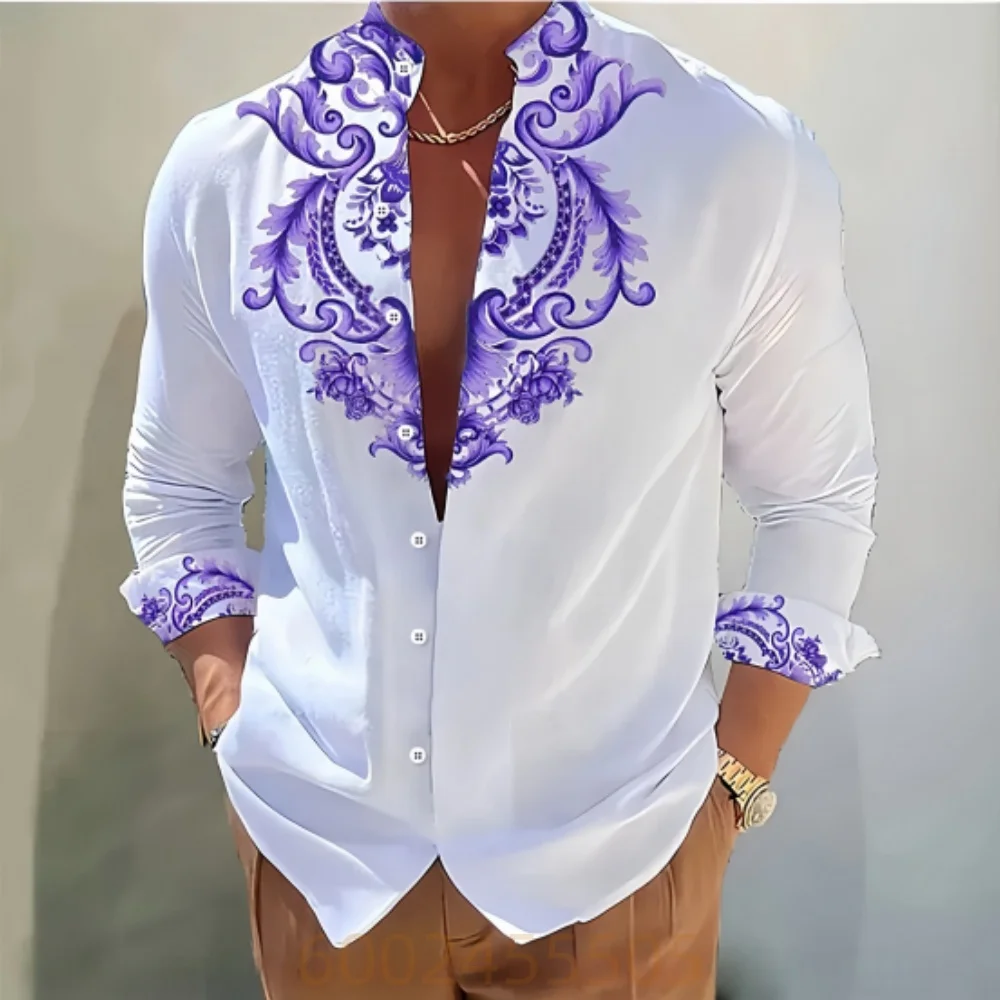 

men's simple printed long-sleeved shirt men's casual versatile fashion street men's shirt lapel single-breasted long sleeve