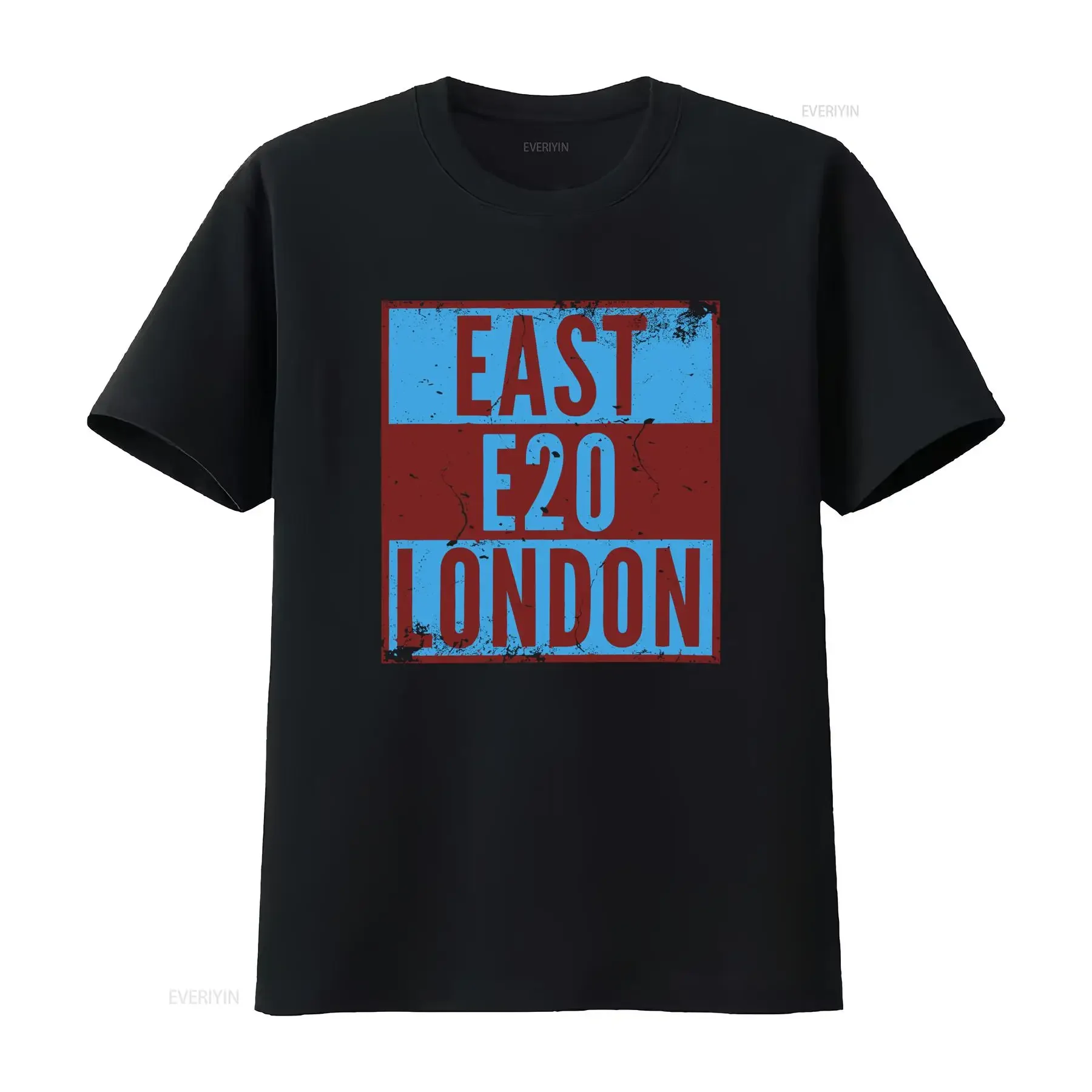 Camiseta EAST LONDON E20 Estilo Vintage Confortável de Algodão com Design Moderno Lavado - West Stratford Ham Cockney Claret Blue