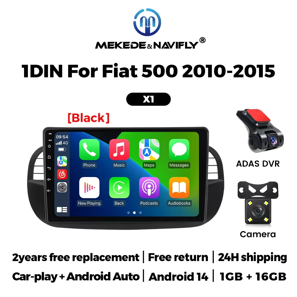 MEKEDE 9 inch Android 14 Autoradio Voor Fiat 500 2007-2015 Carplay + AUTO GPS Navigatie Multimedia Speler FM Audio Stereo Head Unit