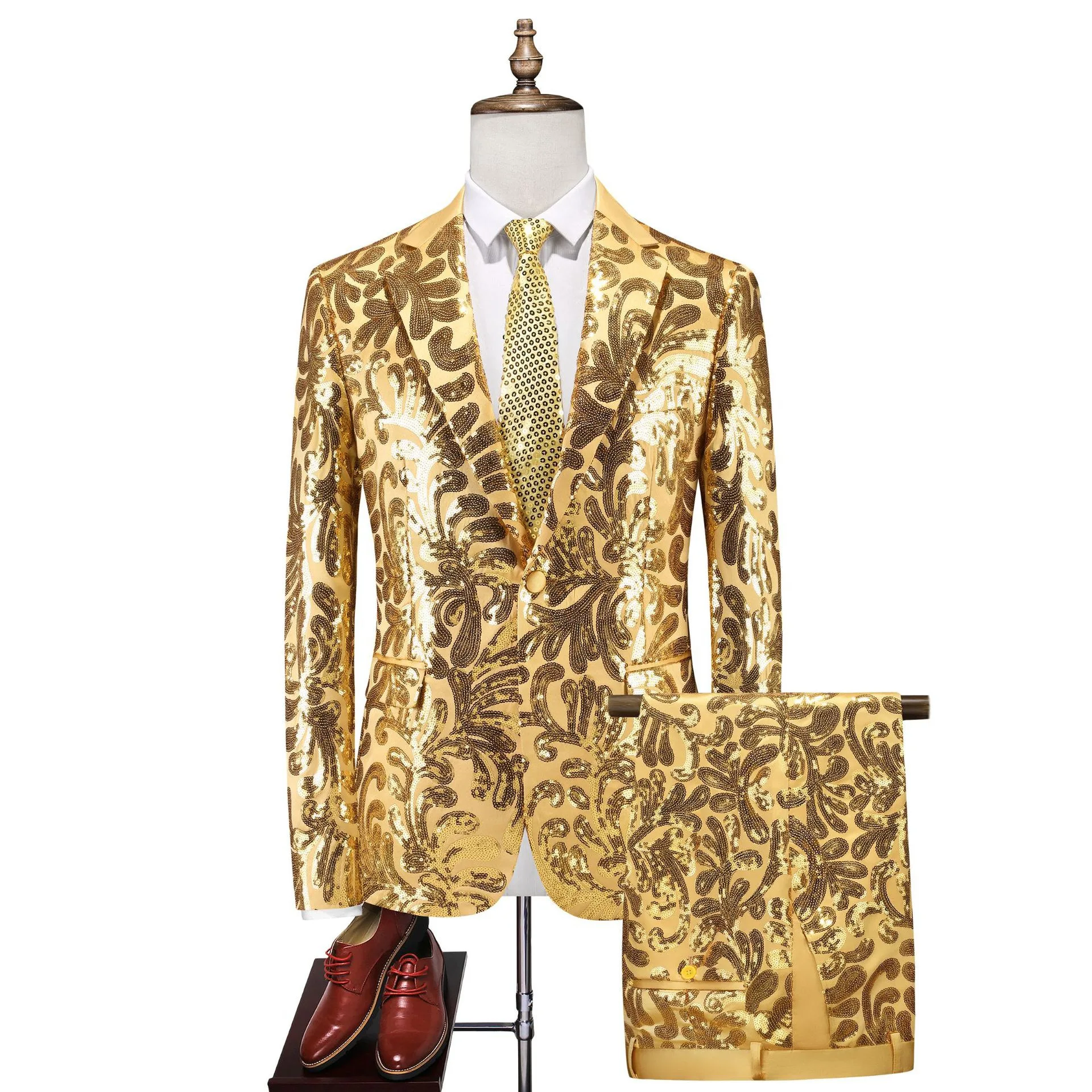 

2026 Men's sequined business casual suit, emcee singer stage performance, dress, two pieces