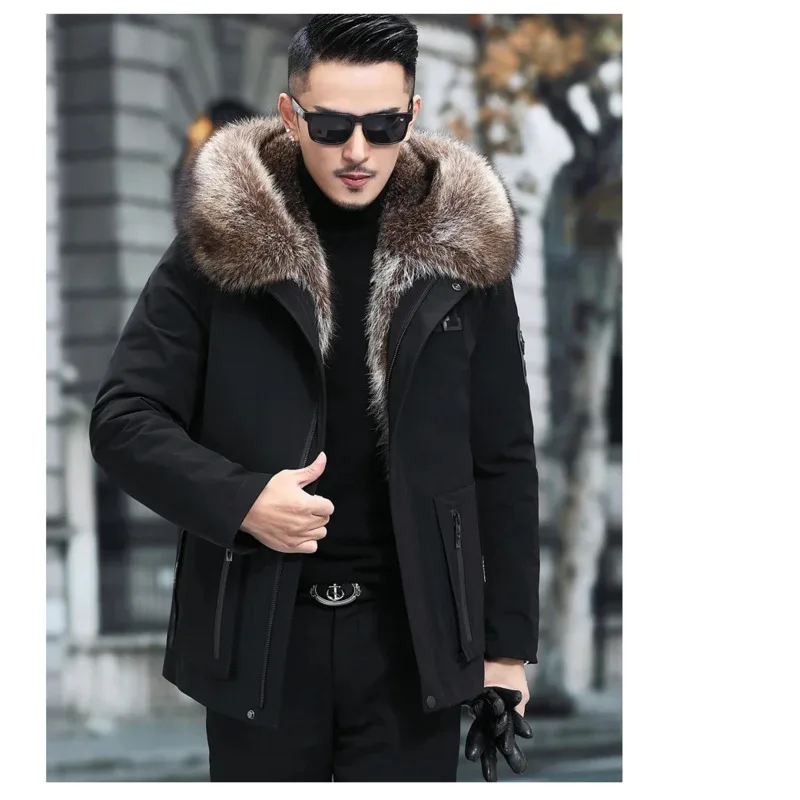 

Thickened Fur Parka Men Clothing Winter Raccoon Fur Liner Jacket Warm Fur Coat Short Mens Coats and Jackets Casaco SGG