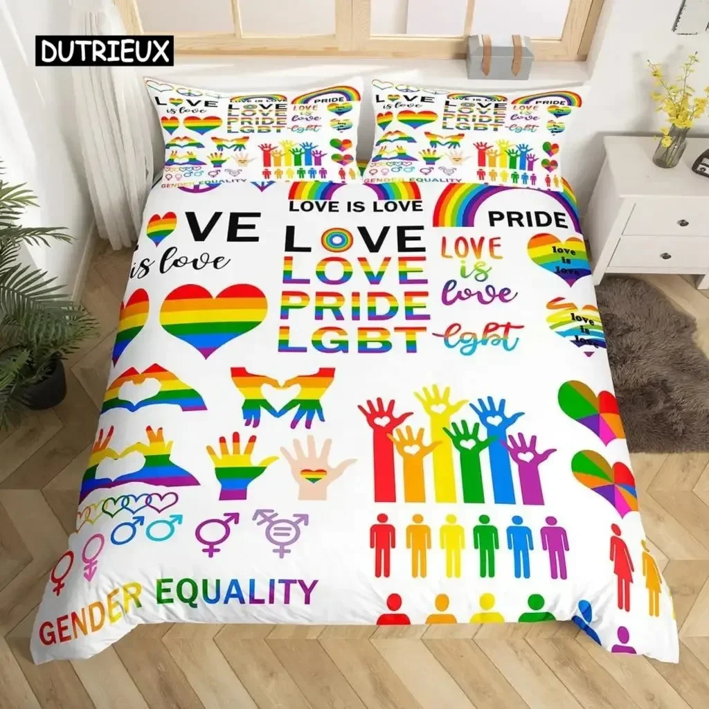 

3D Love Is Love Duvet Cover Rainbow Bedding Set Pride for Love Theme Romantic Comforter Cover Colorful Car Bedspread Cover