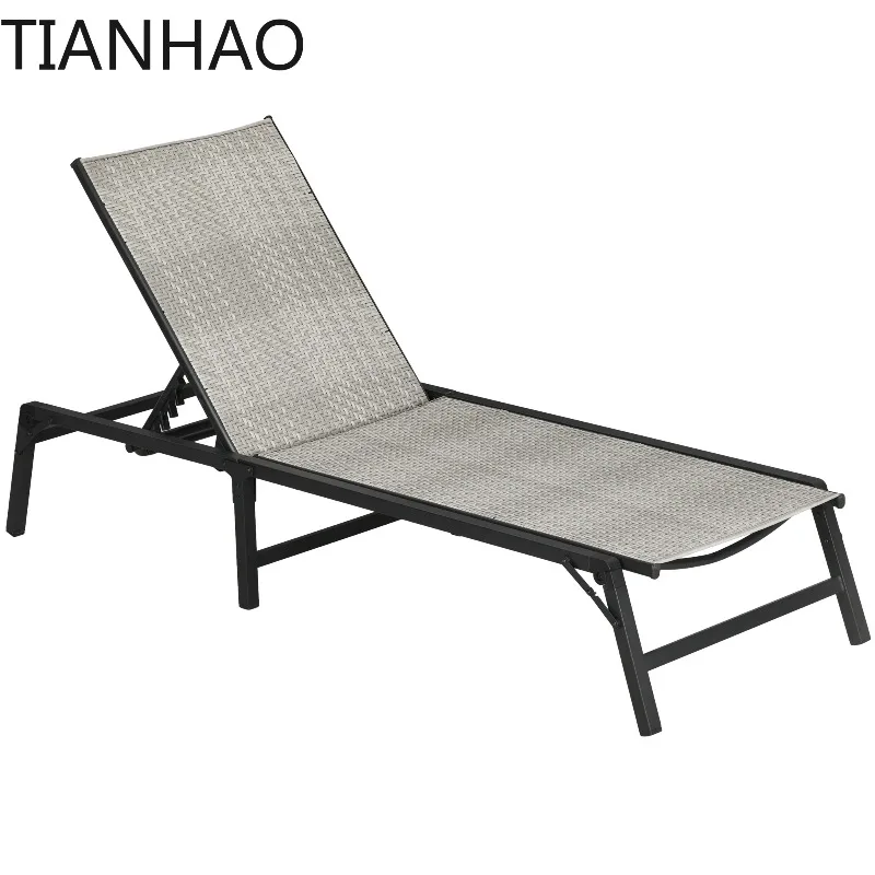 Outsunny Foldable Outdoor PE Rattan Sun Lounger, Patio Wicker Recliners Lounge Chair w/ 5-Level  Backrest