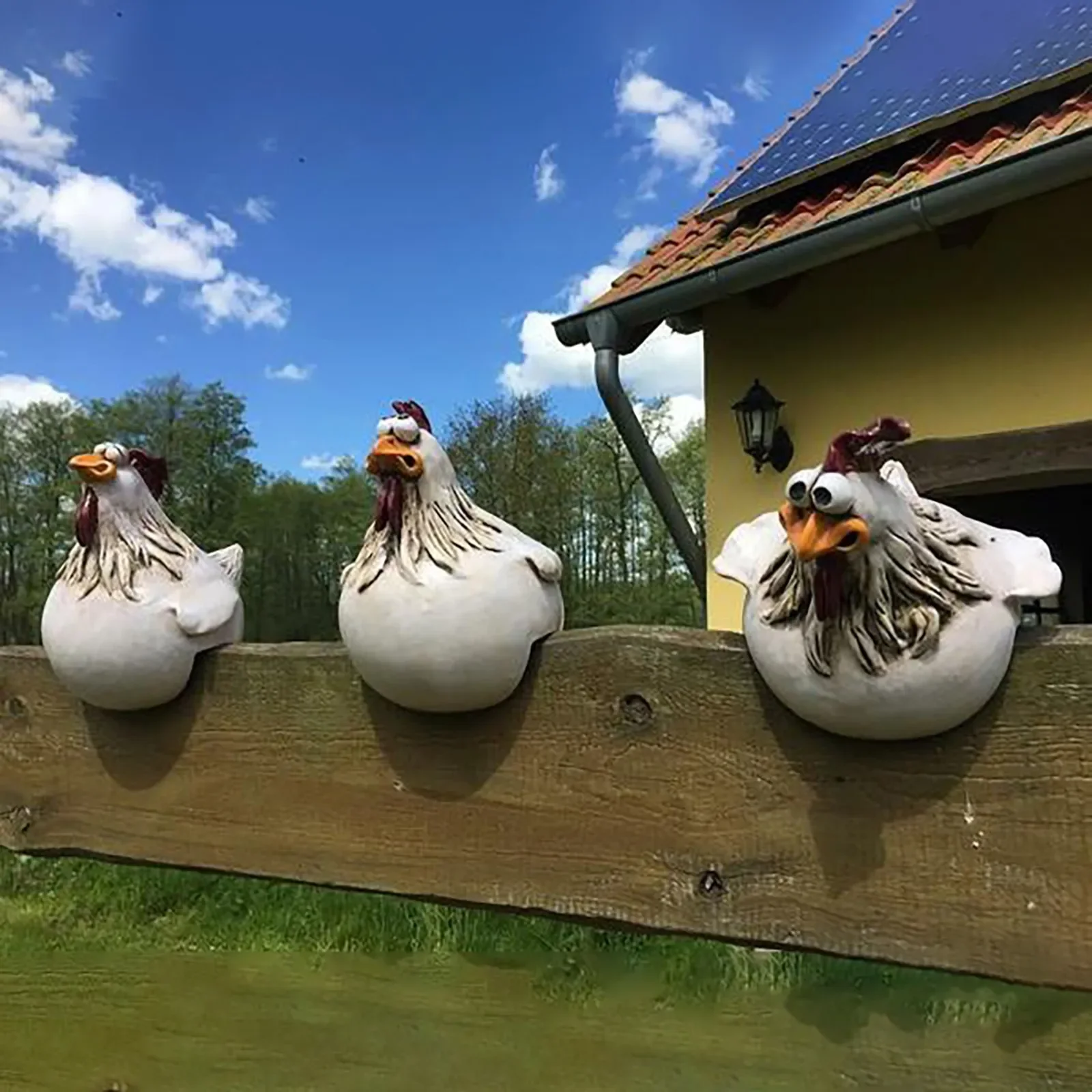 Resin Chicken Hen Sculpture Funny Farm Yard Fence Statue Art Craft For Courtyard Garden Housewarming Home Outdoor Decoration