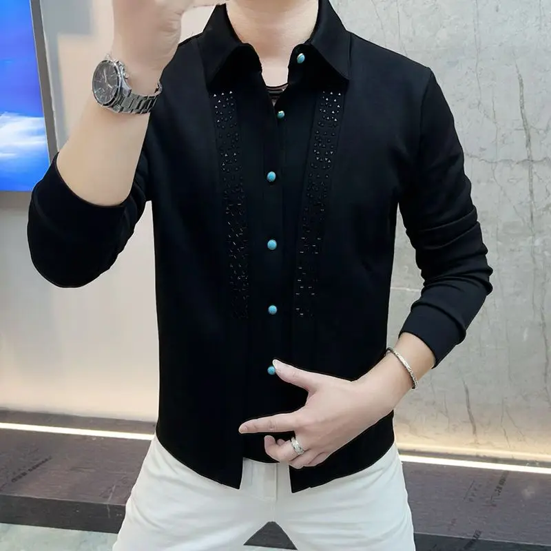 

Мужской длинный свитер с бриллиантами Bla, кардиган, повседневная футболка для ботинга, парикмахерская, рекомендованная свободная посадка из полиэстера...