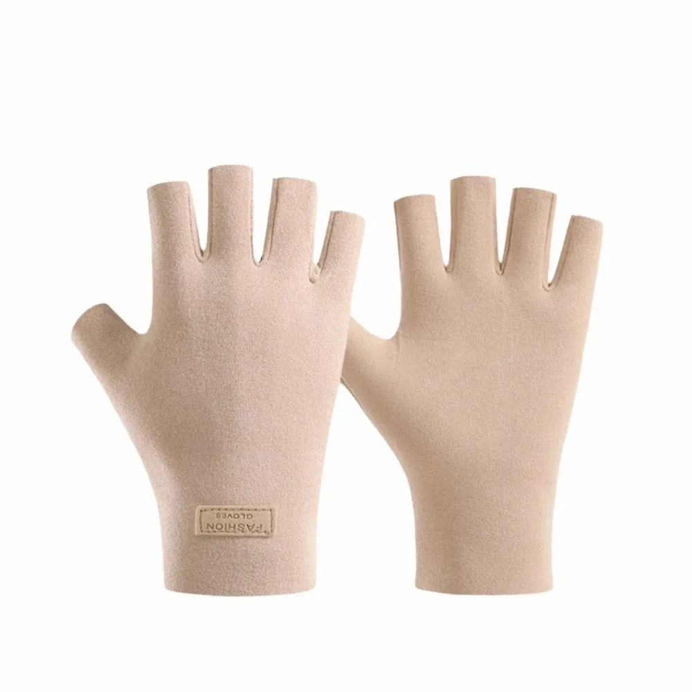 Double-sided Plus Velvet Half-finger Gloves Elastic German Velvet Fingerless Gloves Solid Color Indoor Office Gloves