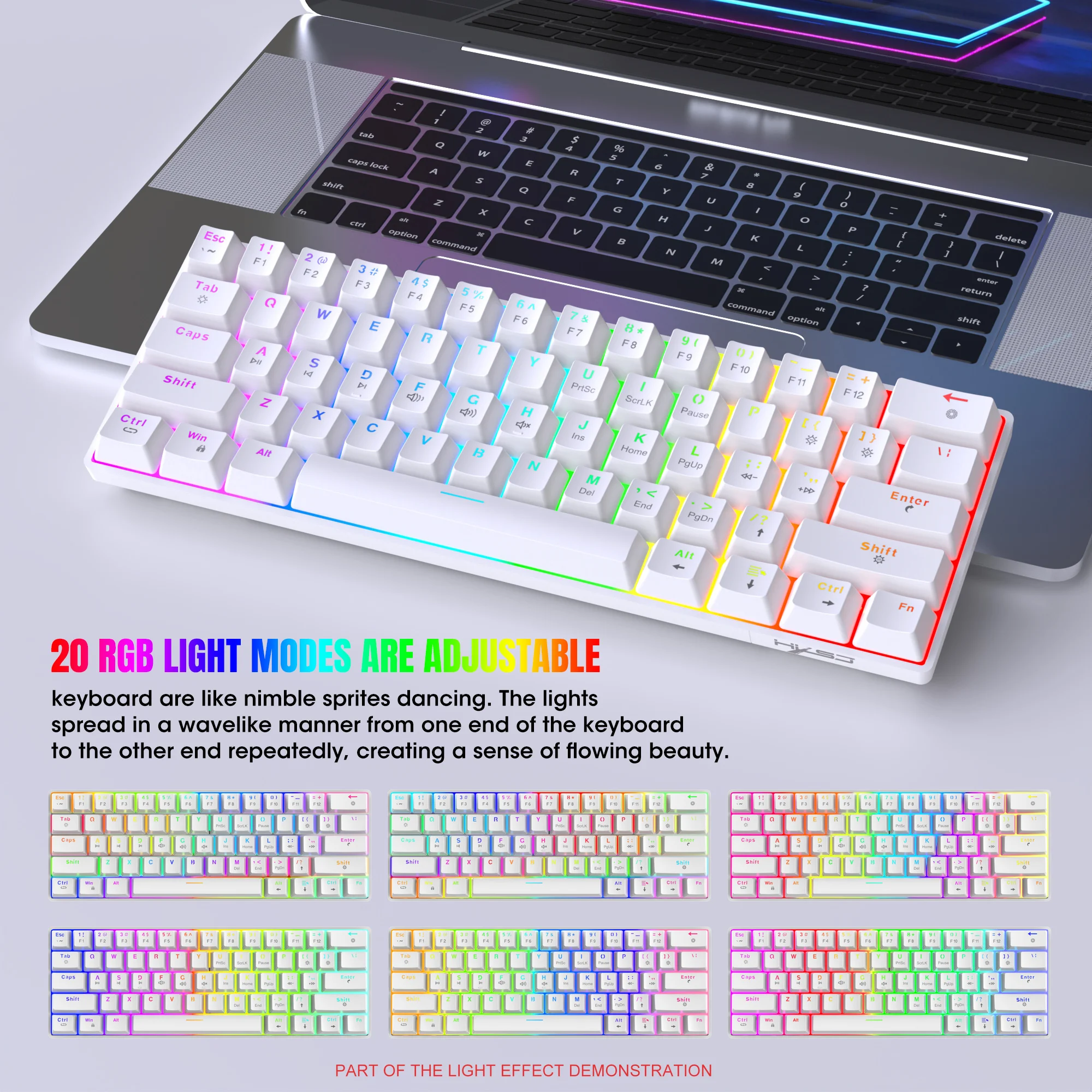 61-клавишная мини-механическая игровая клавиатура с цветной RGB-подсветкой, красный переключатель типа C, клавиатура с возможностью горячей замены для ПК, настольного ноутбука, геймера