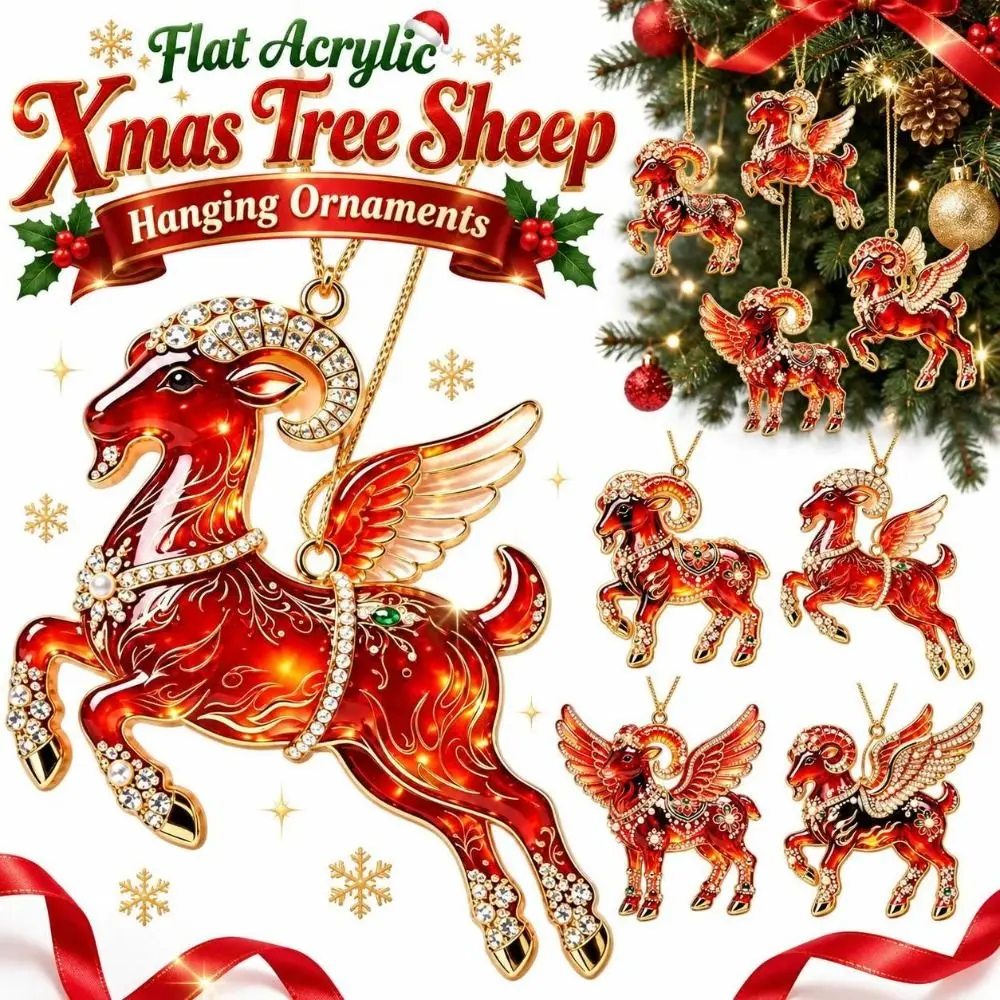2D Flat Christmas Tree Sheep Ornament Acrylic Artificial Rhinestone Xmas Tree Sheep Hanging Ornaments Shining Simulation