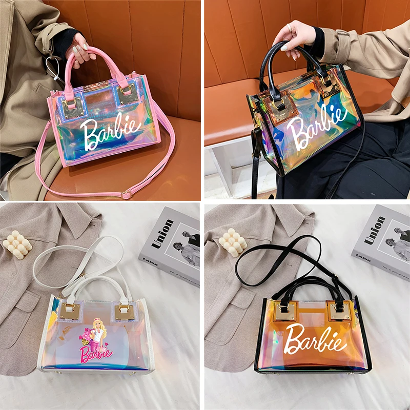 Barbie Princess Summer borsa trasparente Anime Y2K ragazze laser borsa da spiaggia borsa a tracolla borse da donna Pu Messenger Organizer