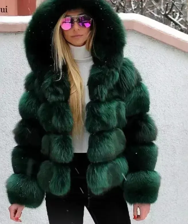 2023 Faux Waschbären Pelzmantel Frauen Jacke Luxus Mantel Frauen Winter Flauschige Jacke Dicke Warme Pelzigen Pelz Outwear Faux Pelz mantel