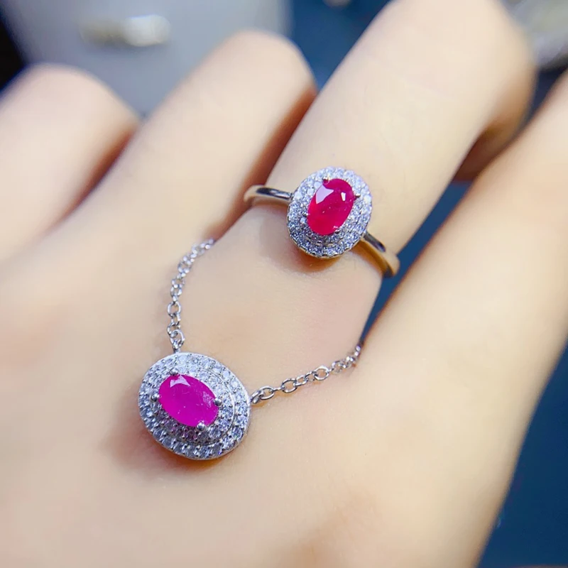 Natural Ruby jewelry sets for women rings earrings pendant silver 925  luxury gem stones 18k gold plated free shiping items image 5