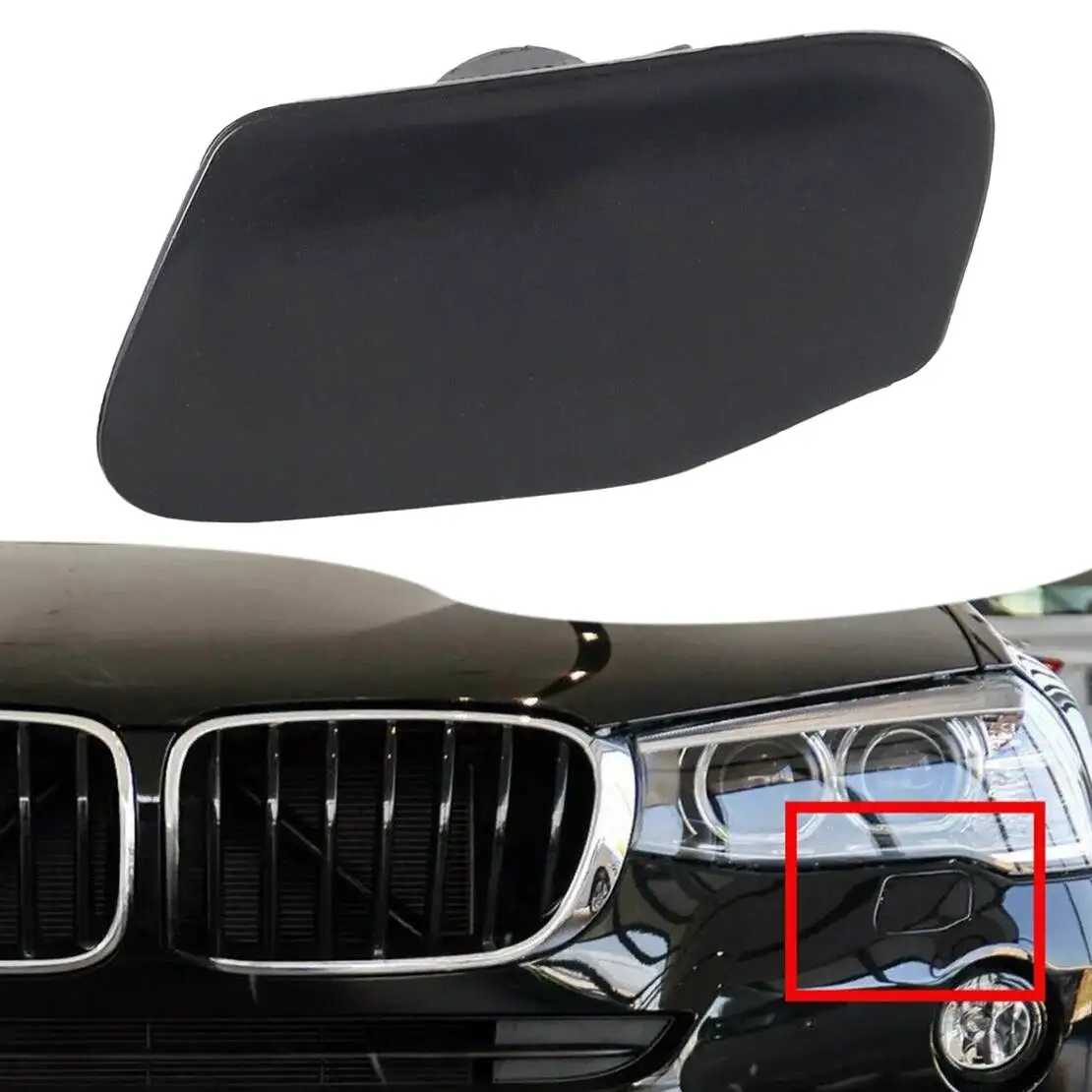 

Car Front Bumper Left Side Headlight Headlamp Washer Spray Jet Nozzle Cover Cap Fit for BMW X3 F25 2014 2015 2016 2017 Black