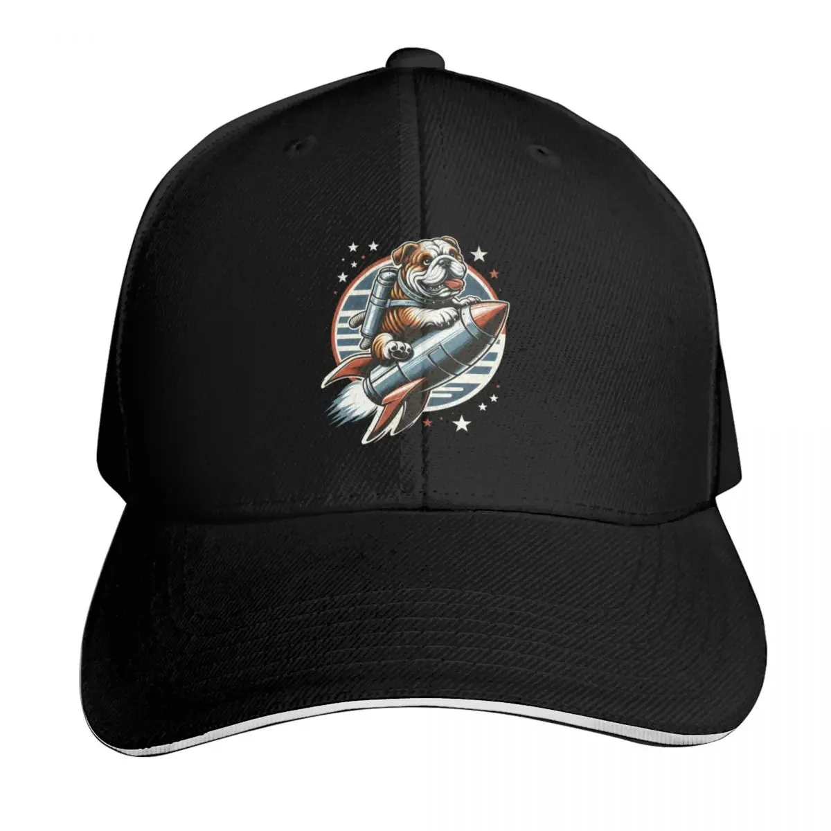 English Bulldog Astronaut Rocket Ride - Retro Space Adventure Baseball Cap Men Women Casual Summer Sport Sun Cap