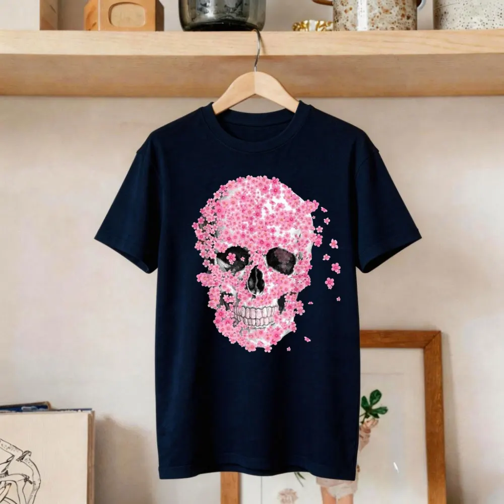 Skull Cherry Blossom Japanese Sakura Great Gift Graphic T Shirts Unisex Women Men Sweatshirt Summer High Quality Contton Tops