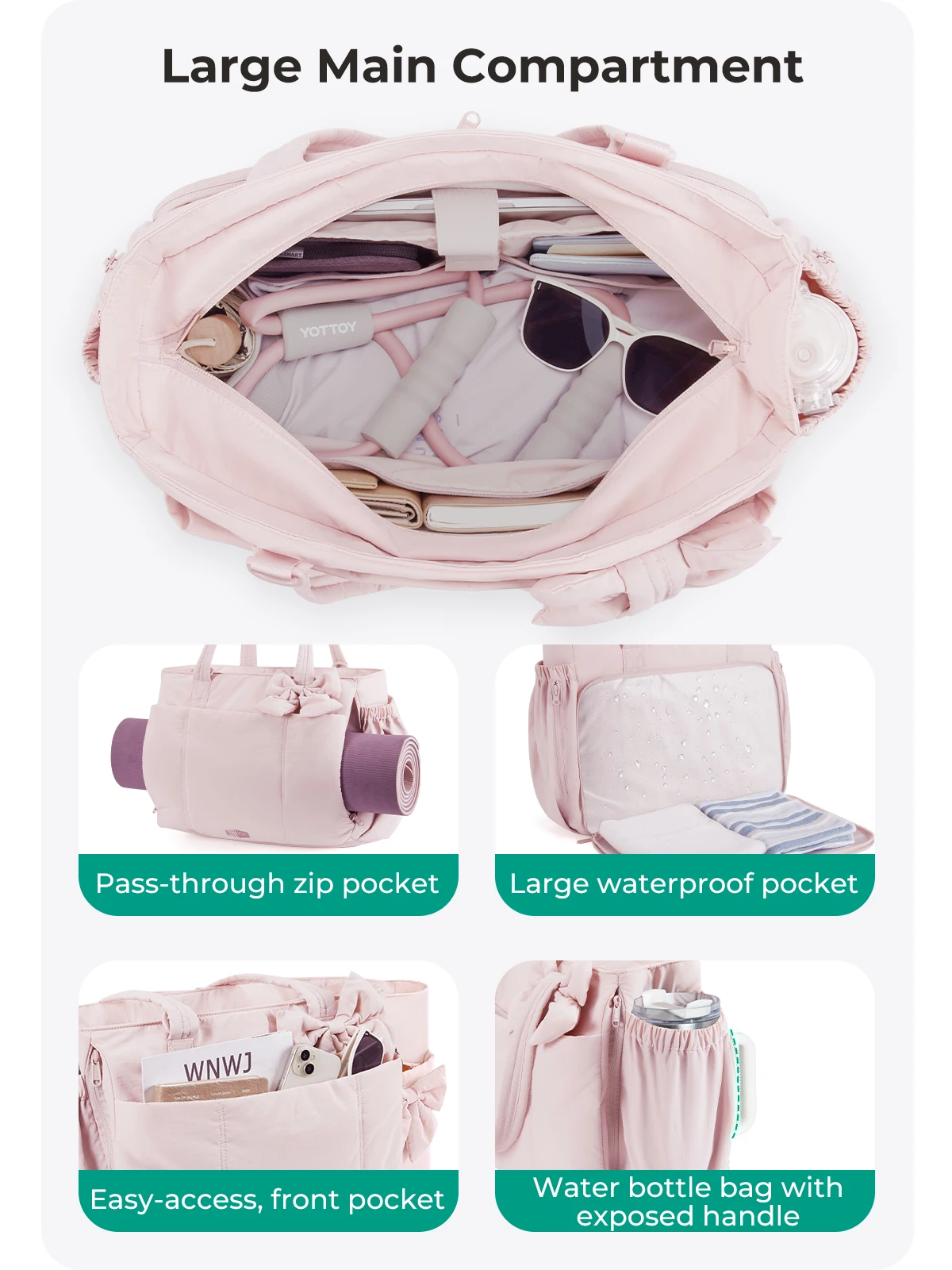 BAGSMART Einkaufstasche mit großer Kapazität für Damen, vielseitige Handtasche zum Pendeln, Messenger-Schultertasche mit mehreren Taschen – Detail 6
