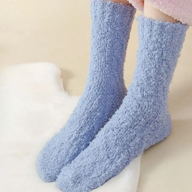 Home Floor Sleep Socks Autumn Winter Women Socks Thickened Thermal Coral Fleece Velvet Sock Men Super Warm Fluffy Simple Hosiery