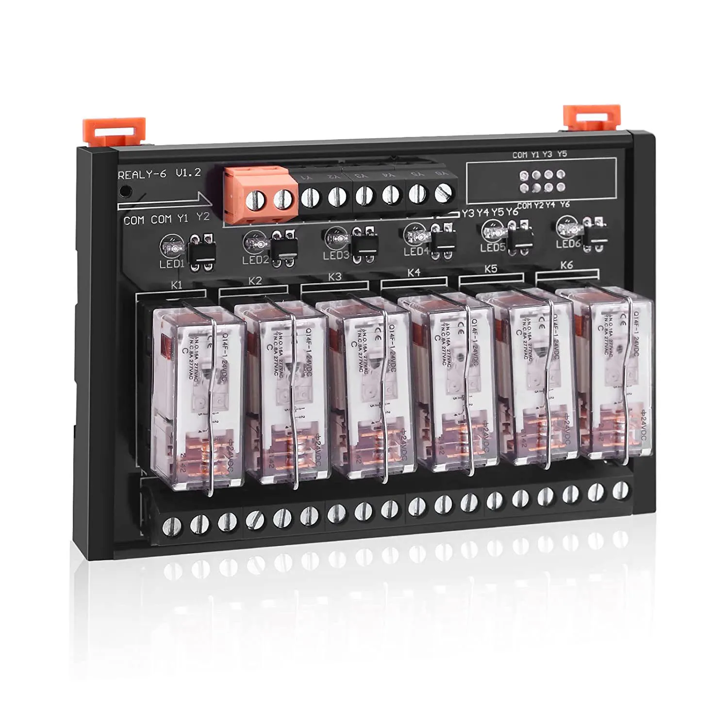 2025 New DC 24V Relay Module, 6 Channel SPDT Switch Module with Isolated Optocoupler DIN Rail Mount Pluggable Power Relay Module