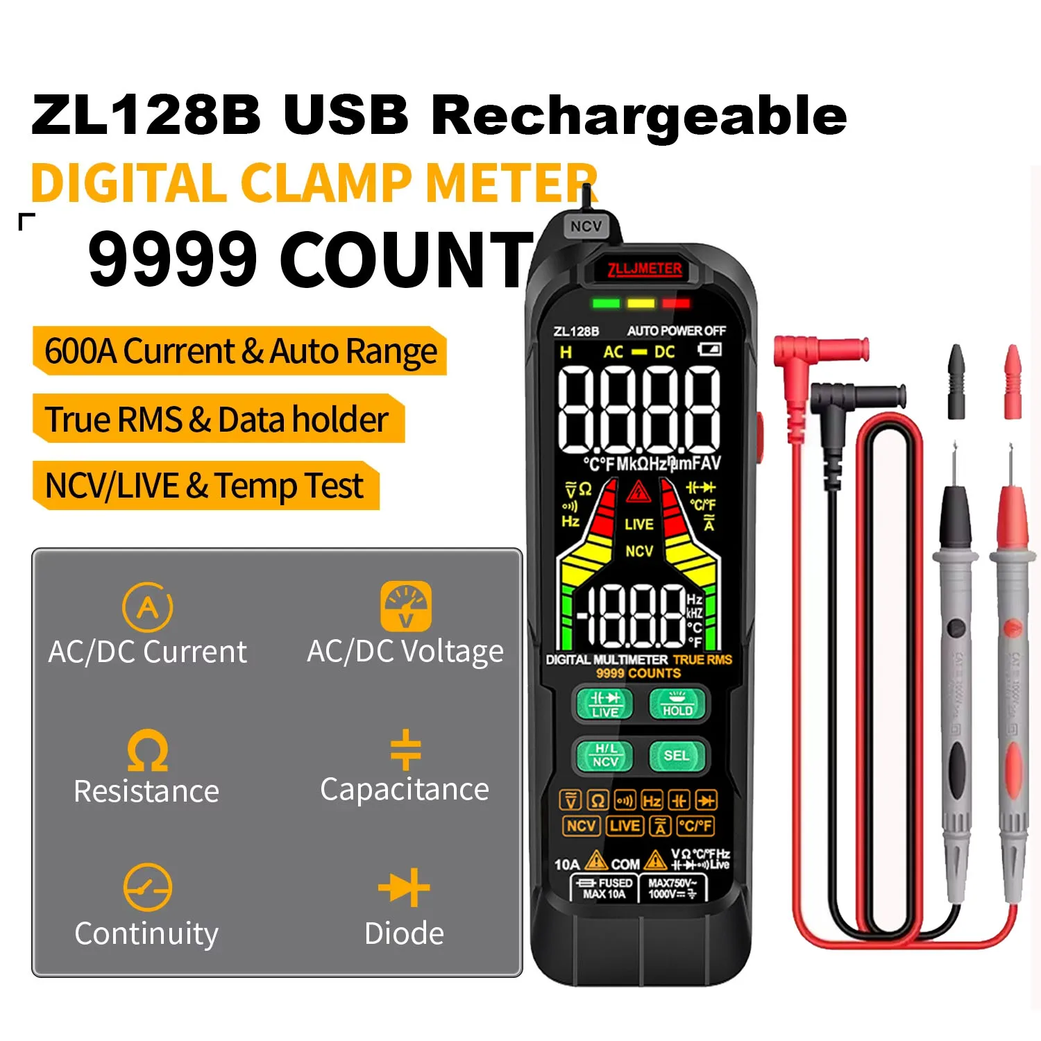 Rechargeable Smart Digital Multimeter 9999 Counts Non Contact High Precision Voltage Detector Pen Capacitance  Electrician Tools