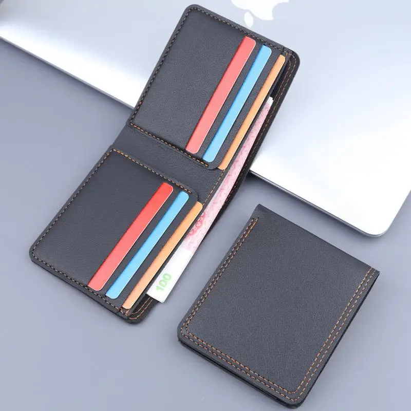 Minimalistische Herren-Geldbörse aus PU-Leder, Schwarz-Kaffee, große Kapazität, mehrere Fächer, zweifach faltbar, Ausweiskartenhalter, für Männer und Frauen – Detail 3