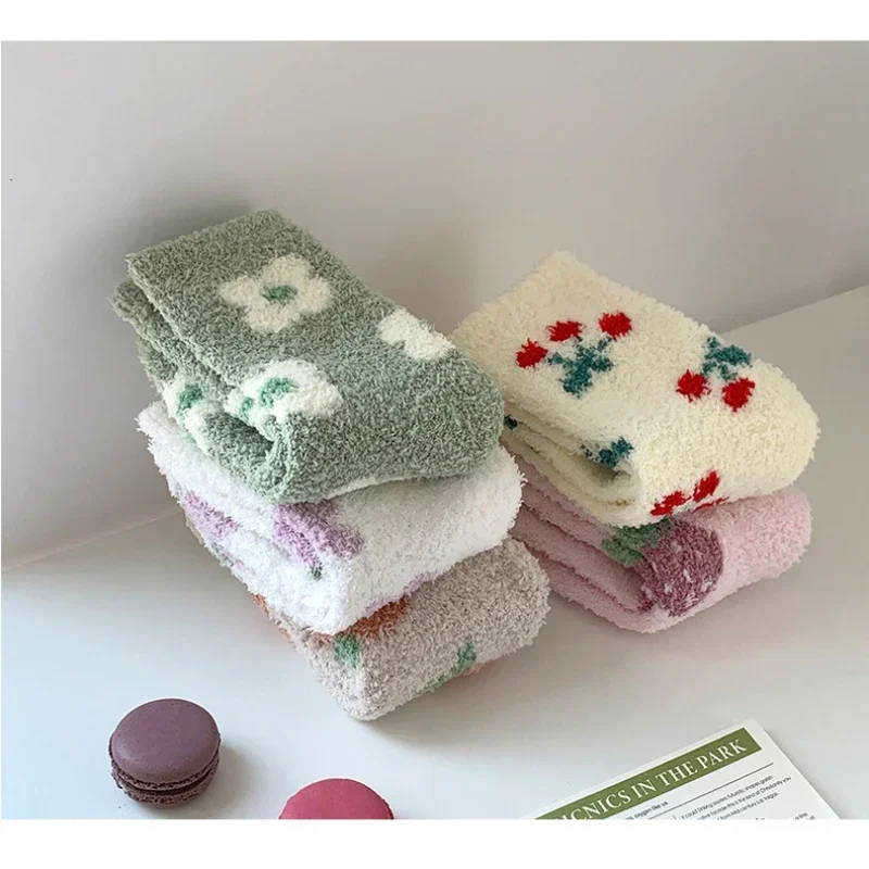 Japanese Kawaii Cute Socks Autumn Winter Thicken Warm Soft Plush Women Socks Coral Fleece Thermal Homewear Floor Sleeping Socks