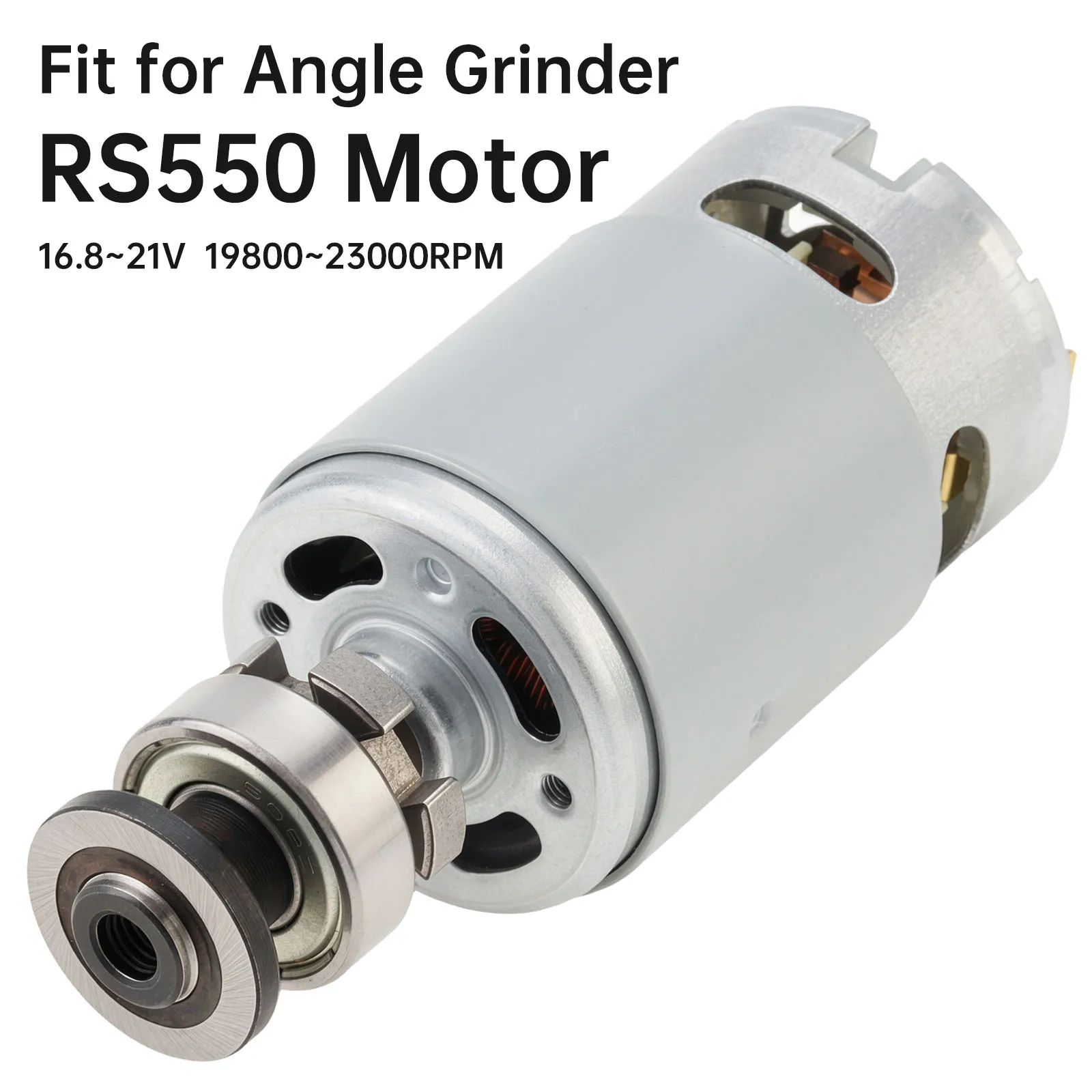RS550 DC Motor 16.8-21V Electric Grinder Motor Assembly Replacement for Angle Grinder with Bevel Gear & Gearbox Support Bearing