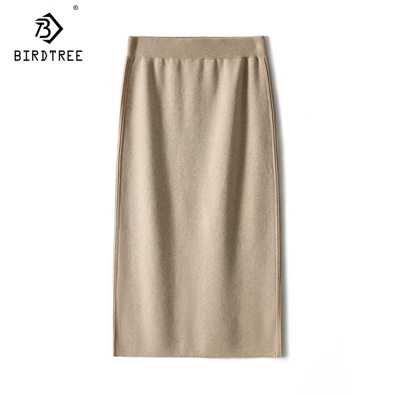 BirdTree-2024 Women's Straight Skirts, 25.7%Sheep Wool, Elegant, Fashion, Office Lady Skirt, Autumn Winter, New Clothes B49019QM