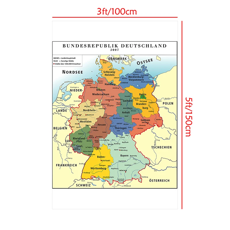 100*150cm The Germany Map In German Non-woven Print Unframed Canvas Painting Wall Art Poster Living Room Bedroom Home Decoration