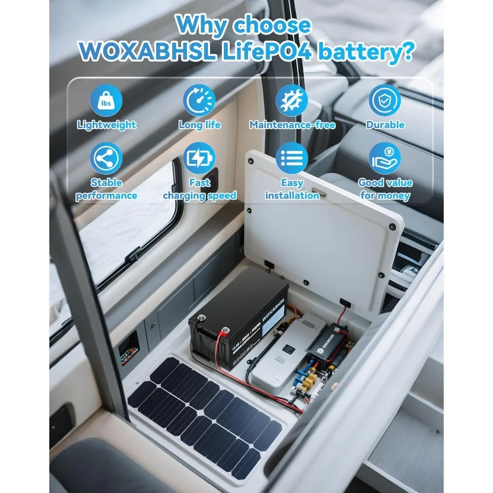 Bateria LiFePO4 de 12V 200Ah, BMS integrado, mais de 4000 ciclos, perfeita para motores de pesca, barco, marinho, Rv, solar, energia de emergência