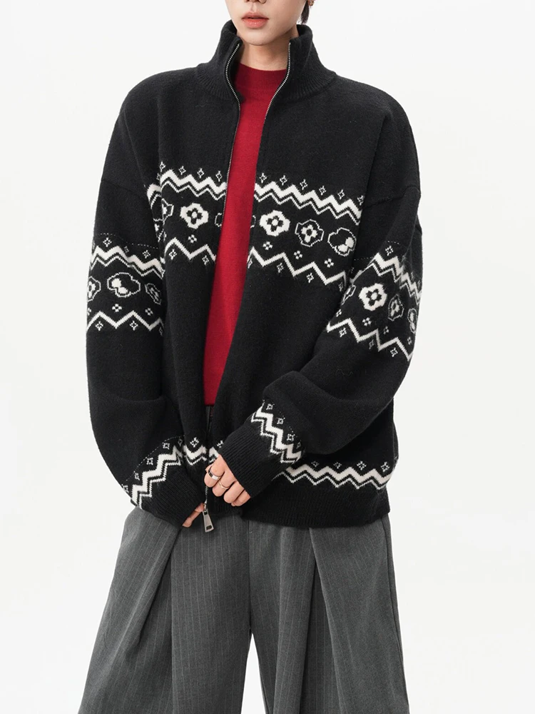 Fashionable Stand Collar Zipper Long Sleeve Tops Mens 2026 Autumn Pattern Knitted Cardigan Daily Outdoor Jackets For Male