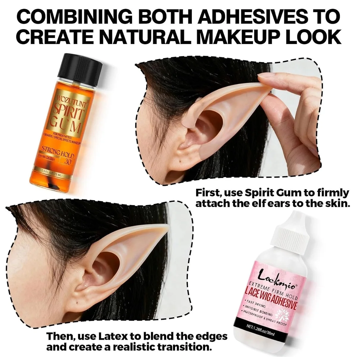 Spirit Gum Adhesive & Remover Kit Professional Cosmetic Glue Face Skin Body SFX Makeup Strong Hold Bald Caps Prosthetics Cosplay