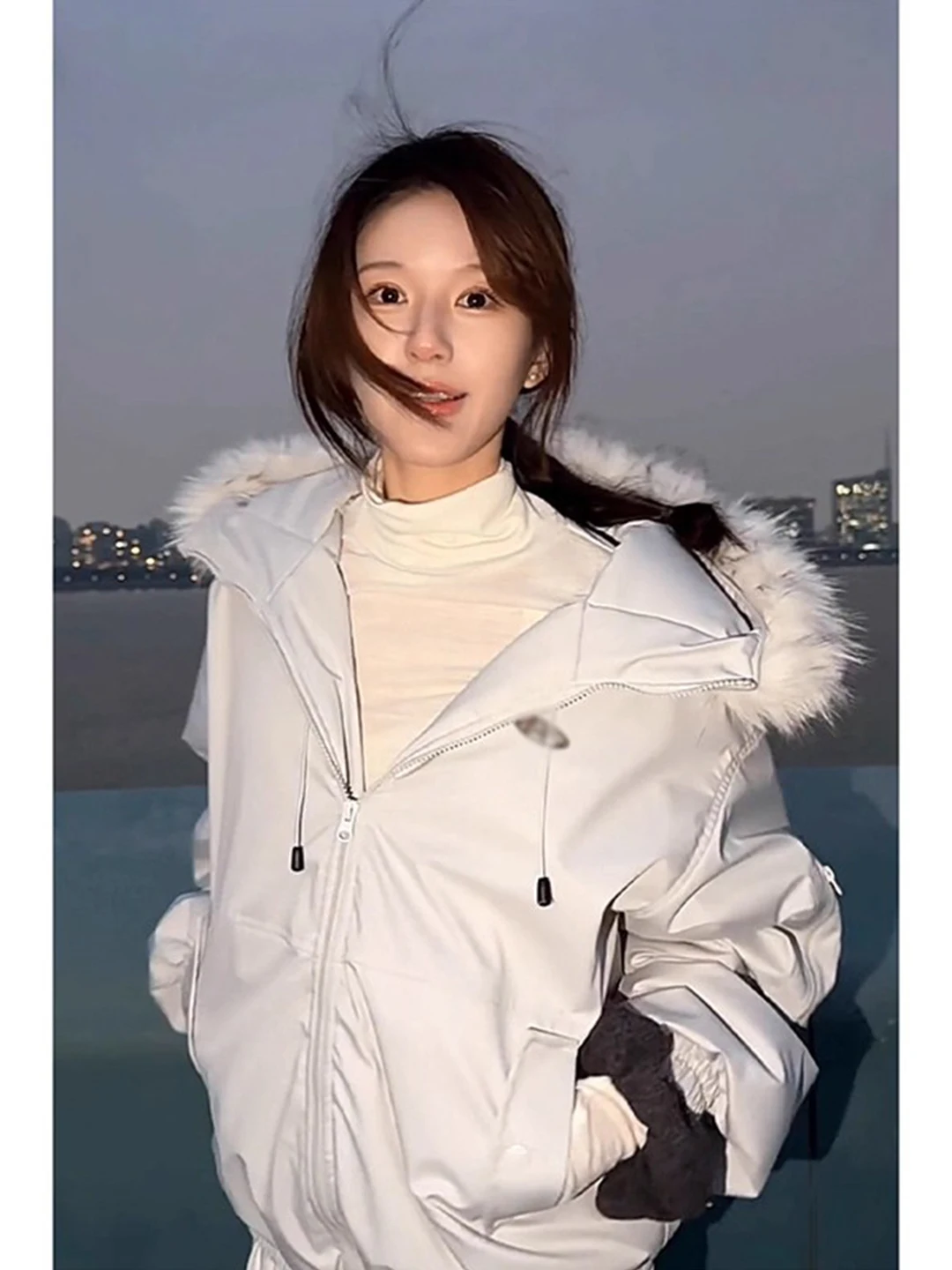 

Thiened Winter Coat Women's Cotton Jaet Hooded Fur Collar Warm Workwear Zipper Sle Long Sve Regular Length Commute S...