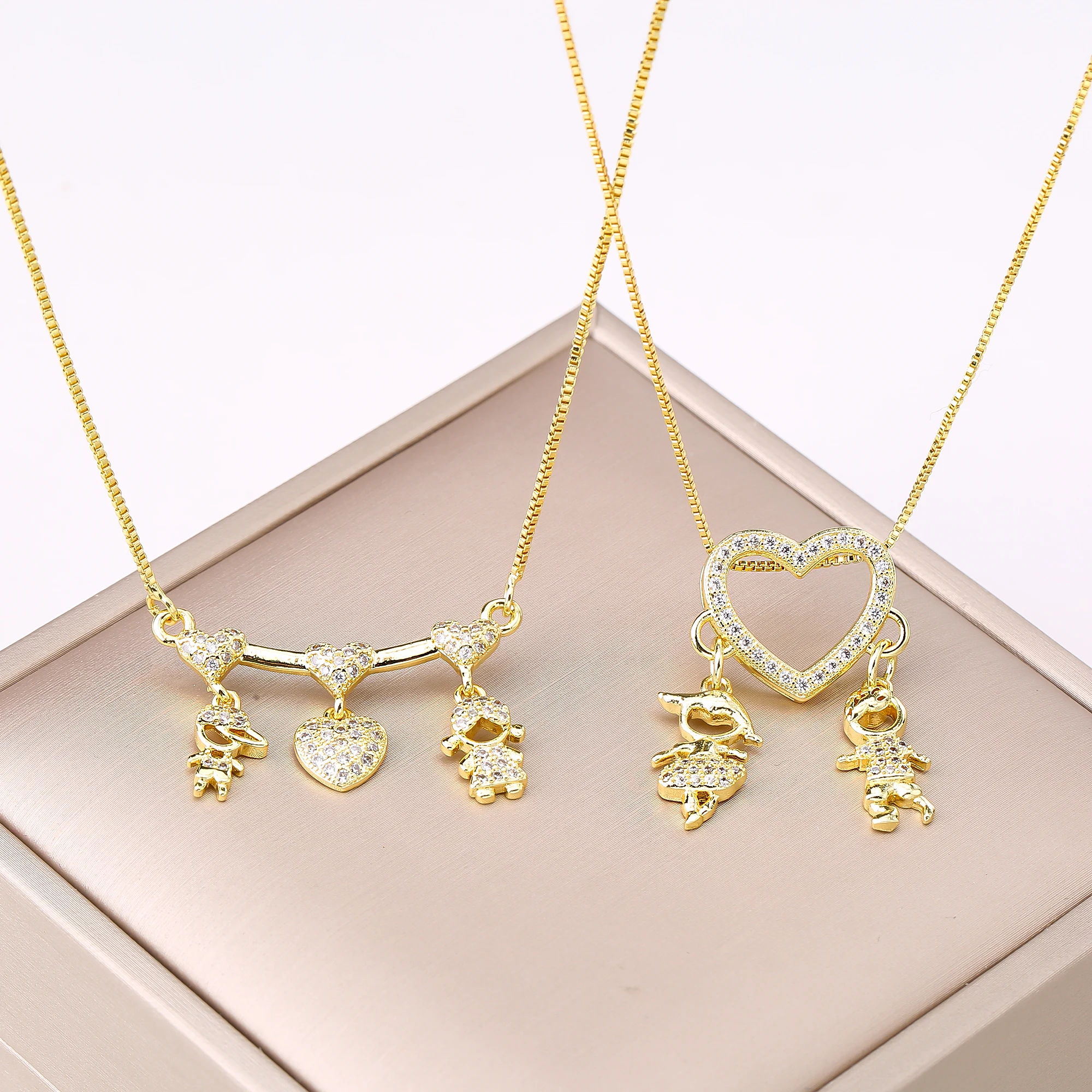 New Sweet Heart-Shaped Cubic Zirconia Boy Girl Pendant Necklace Luxury for Son Daughter Party Jewelry Choker Birthday Gift