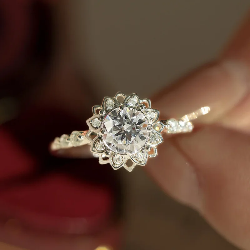 Inspired design diamond inlay one carat snowflake  rings for women luxurious engagement ring adjustable charms jewelry gift