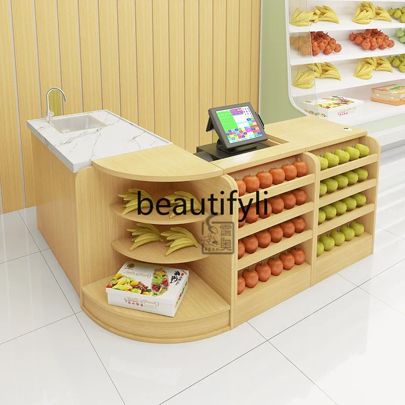 Solid wood fruit shop checkout page Washing and cutting table Integrated counter store Small corner bar checkout page