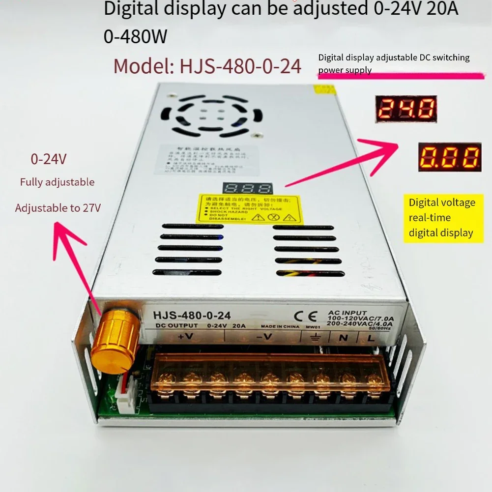 1PC Adjustable DC Switching Power Supply 0-24V 20A 480W Digital Display Regulated Voltage For LED And Industrial Equipment