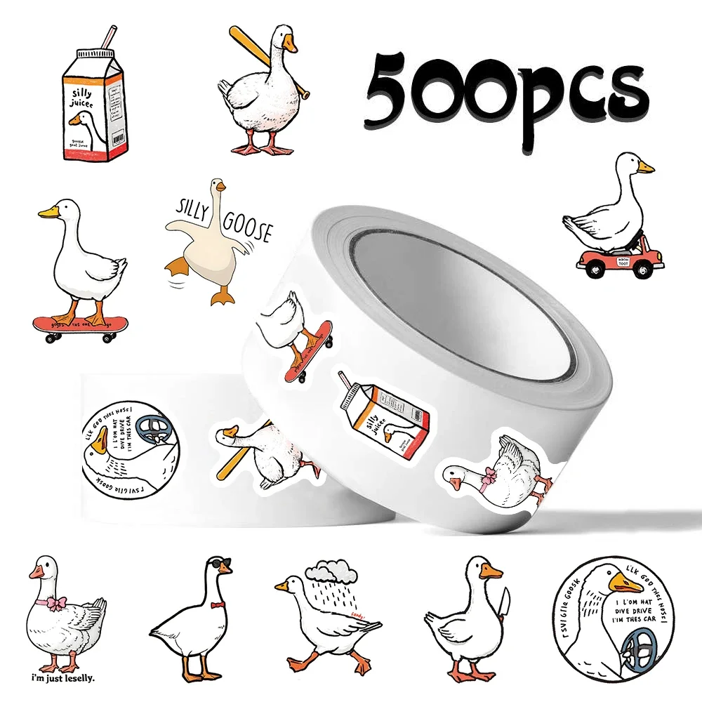 500Pcs/Roll Funny Silly Goose Roll Sticker Cute Animals Sealing Decal DIY Luggage Phone Cup Scrapbook Kid Toys Party Gifts